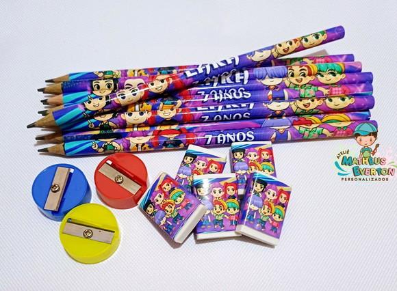 25 Kits Lápis, Borracha e Apontador Guerreiras de K-pop Cute