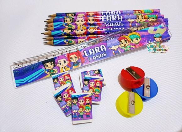 25 Kits Lápis, Borracha, Régua e Apontador Guerreiras de K-