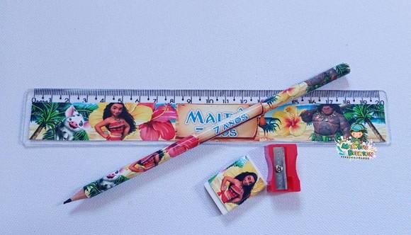 25 Kits Lápis, Borracha, Régua e Apontador Moana