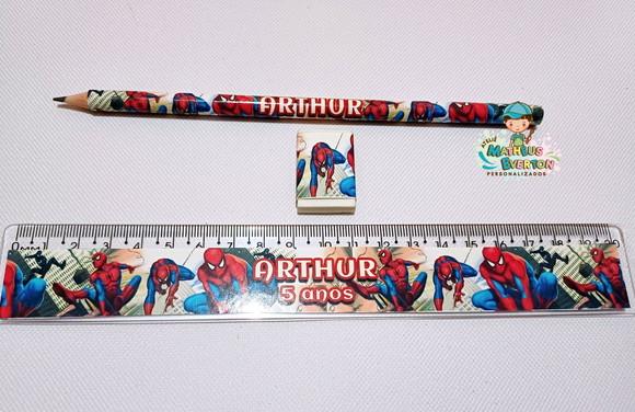 25 Kits Lápis, Régua e Borracha Homem Aranha