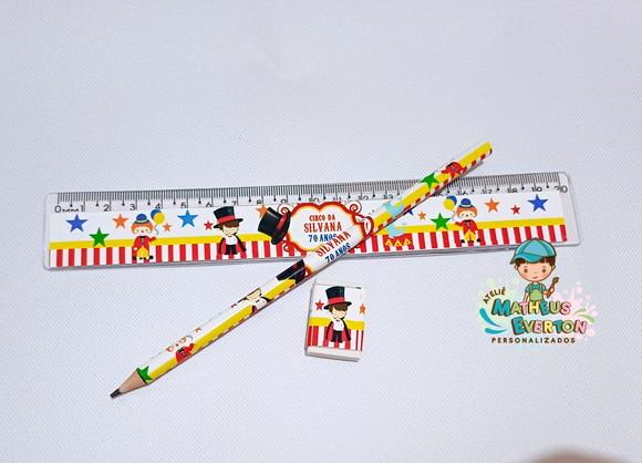 25 Kits Lápis, Régua e Borracha Personalizado Circo