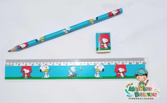 25 Kits Lápis, Régua e Borracha Personalizado Snoopy