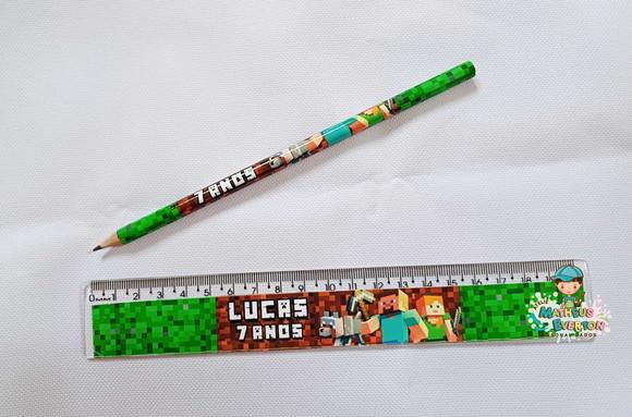 25 Lápis + 25 Réguas Personalizado Minecraft