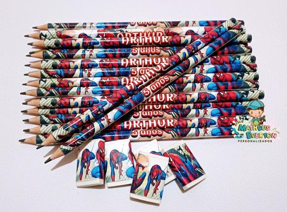 30 Kits Lápis e Borracha Personalizado Homem Aranha