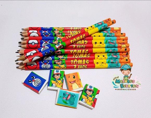 30 Kits Lápis e Borracha Personalizado Pokémon