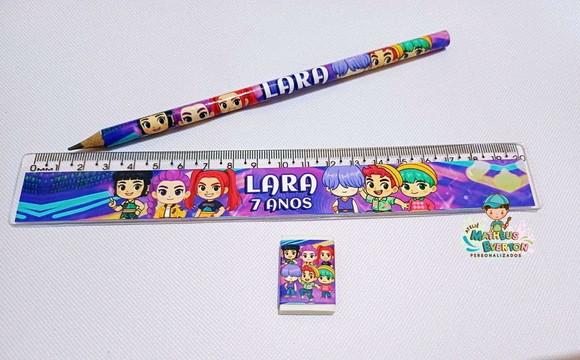 30 Kits Lápis, Régua e Borracha Guerreiras de K-pop Cute