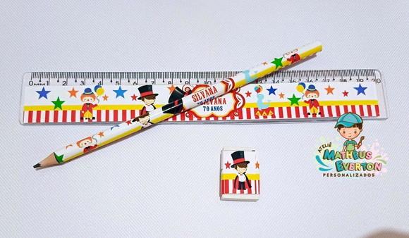 30 Kits Lápis, Régua e Borracha Personalizado Circo