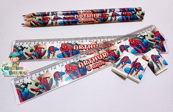 30 Kits Lápis, Régua e Borracha Personalizado Homem Aranha