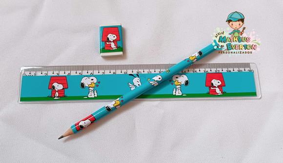 30 Kits Lápis, Régua e Borracha Personalizado Snoopy