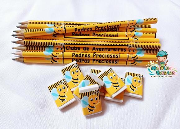 35 Kits Lápis e Borracha Personalizado Abelinha