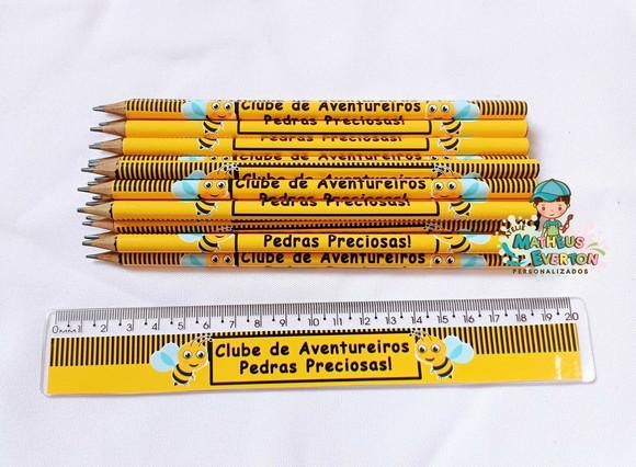 35 Kits Lápis e Régua Personalizado Abelinha