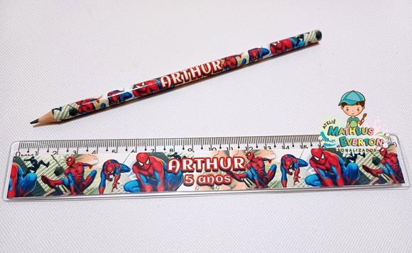 35 Kits Lápis e Régua Personalizado Homem Aranha