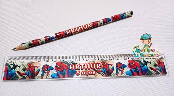 35 Kits Lápis e Régua Personalizado Homem Aranha