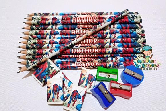 35 Kits Lápis, Borracha e Apontador Homem Aranha