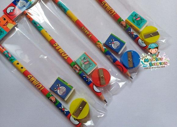 35 Kits Lápis, Borracha e Apontador Personalizado Pokémon