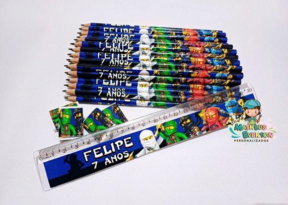 35 Kits Lápis, Régua e Borracha Ninjago