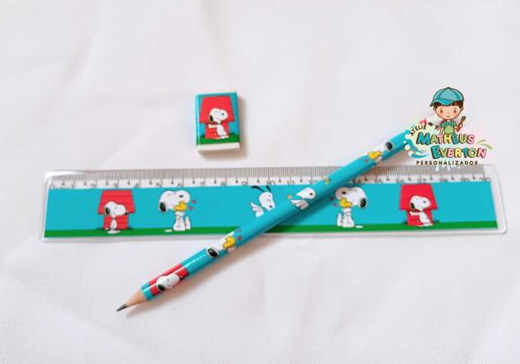 35 Kits Lápis, Régua e Borracha Personalizado Snoopy