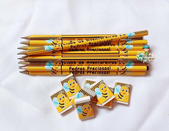 40 Kits Lápis e Borracha Personalizado Abelinha