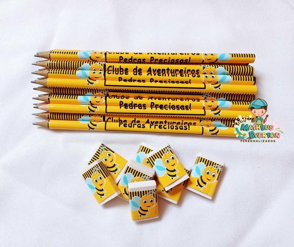 40 Kits Lápis e Borracha Personalizado Abelinha