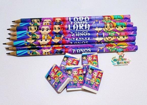 40 Kits Lápis e Borracha Personalizado Guerreiras de K-pop