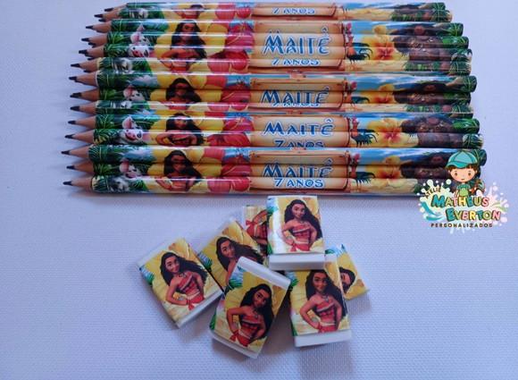 40 Kits Lápis e Borracha Personalizado Moana