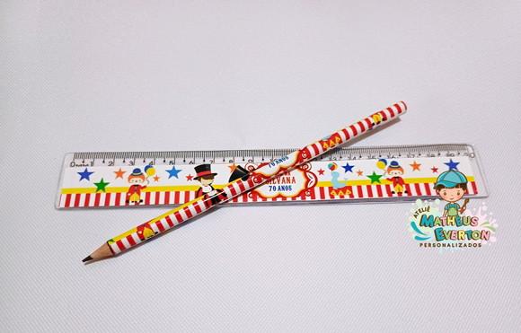 40 Kits Lápis e Régua Personalizado Circo