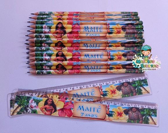 40 Kits Lápis e Régua Personalizado Moana