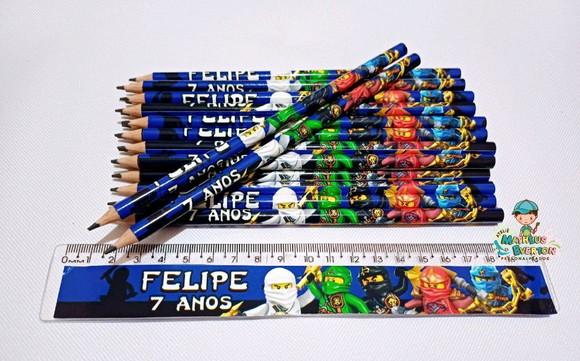 40 Kits Lápis e Régua Personalizado Ninjago