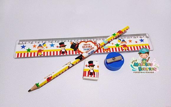 40 Kits Lápis, Borracha, Régua e Apontador Circo