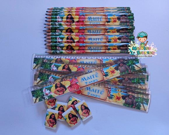 40 Kits Lápis, Régua e Borracha Personalizado Moana