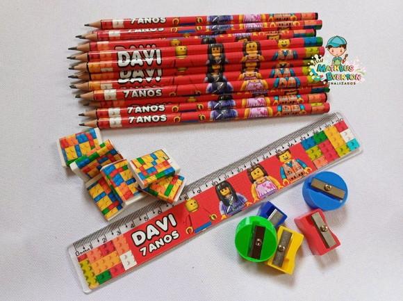 40 Kits Lápis, Régua, Borracha e Apontador Lego Atu
