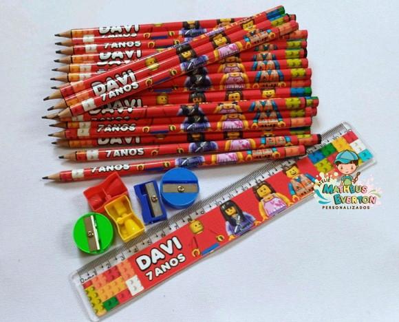 40 Kits Lápis, Régua, e Apontador Lego Atu