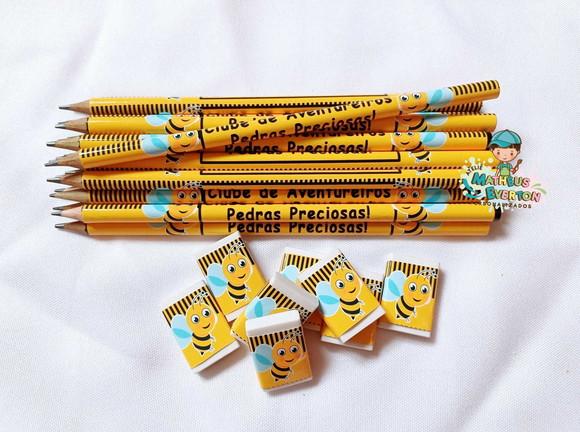 45 Kits Lápis e Borracha Personalizado Abelinha