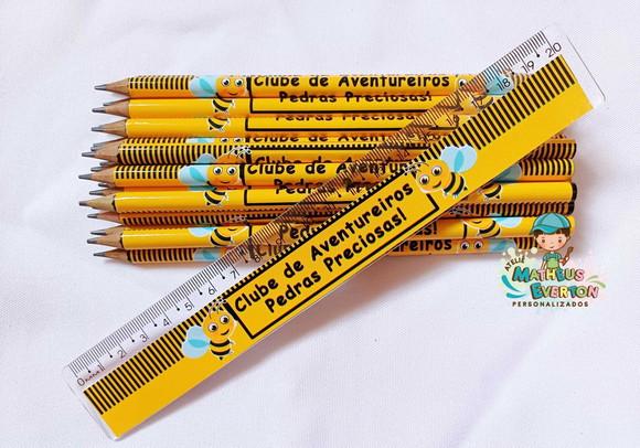 45 Kits Lápis e Régua Personalizado Abelinha