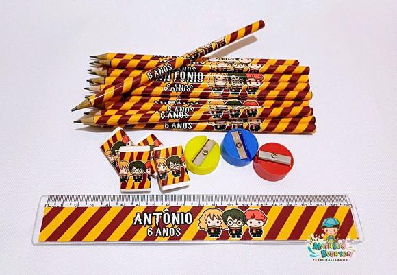 45 Kits Lápis, Borracha, Régua e Apontador Harry Potter