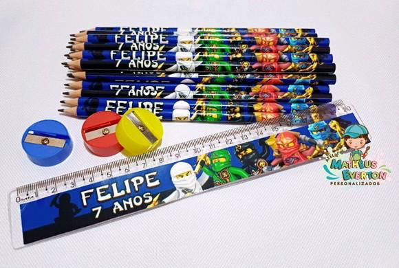 45 Kits Lápis, Régua e Apontador Ninjago