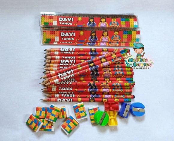 45 Kits Lápis, Régua, Borracha e Apontador Lego Atu