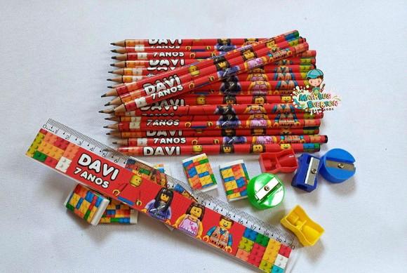 45 Kits Lápis, Régua, Borracha e Apontador Lego Atu
