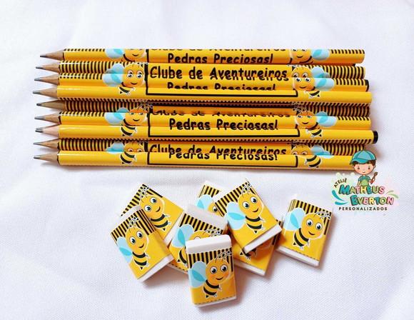 50 Kits Lápis e Borracha Personalizado Abelinha