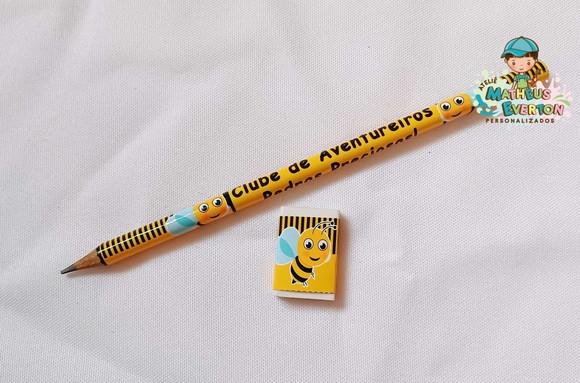 50 Kits Lápis e Borracha Personalizado Abelinha