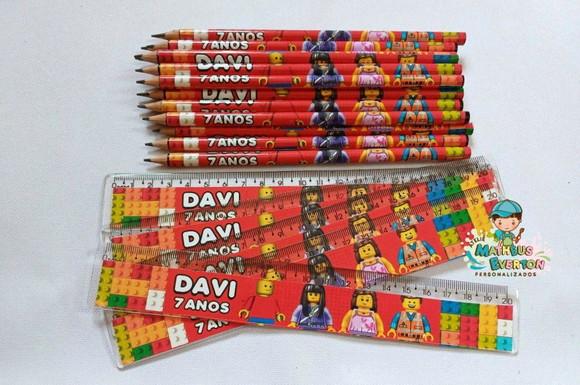 50 Kits Lápis e Régua Personalizado Lego Atu