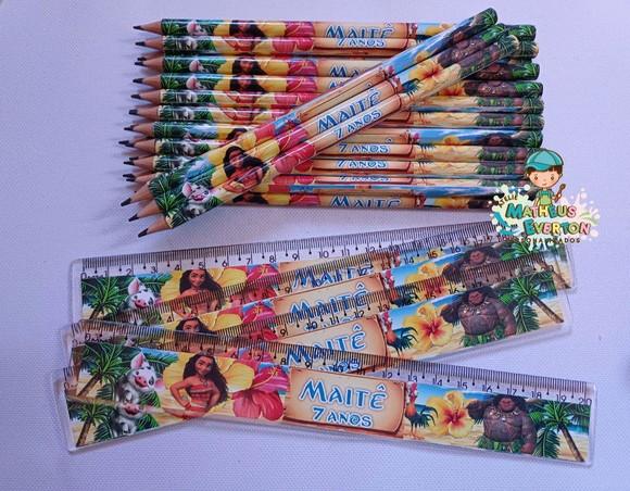 50 Kits Lápis e Régua Personalizado Moana
