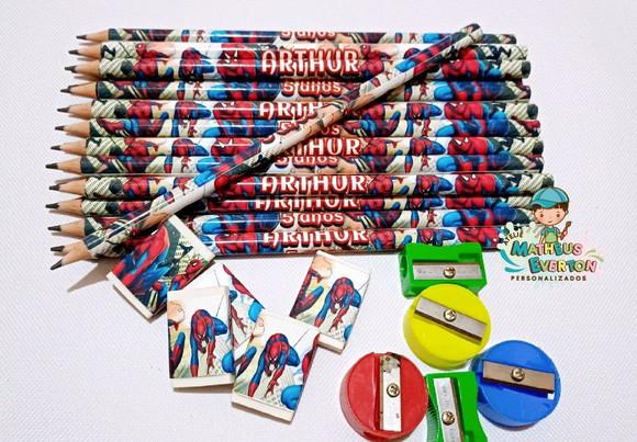 50 Kits Lápis, Borracha e Apontador Homem Aranha