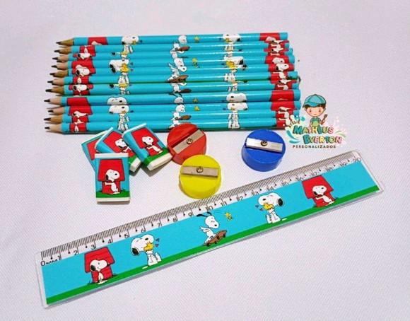 50 Kits Lápis, Borracha, Régua e Apontador Snoopy