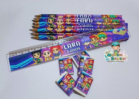 50 Kits Lápis, Régua e Borracha Guerreiras do K-pop