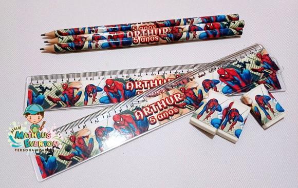 50 Kits Lápis, Régua e Borracha Personalizado Homem Aranha