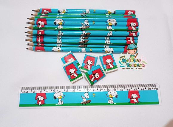 50 Kits Lápis, Régua e Borracha Personalizado Snoopy