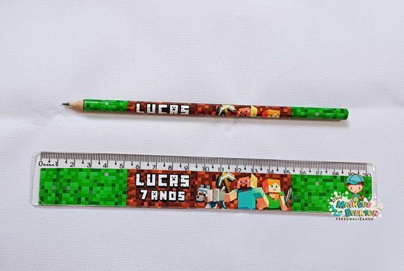 50 Lápis + 50 Réguas Personalizado Minecraft