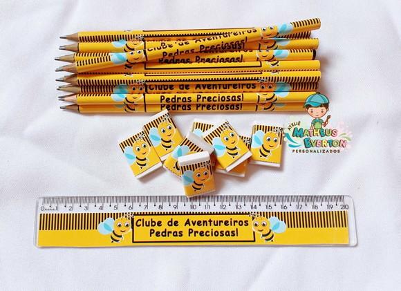 50 Lápis, 50 Réguas e 50 Borrachas Personalizado Abelinha