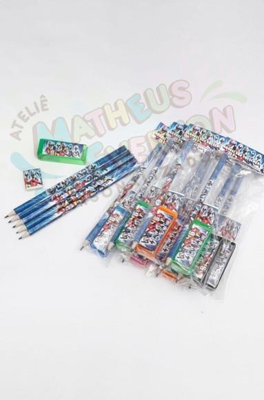 60 Kits 2 Lapis, Borracha Régua e Apontador Coletor